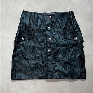 Black Faux Leather Button Pencil Skirt